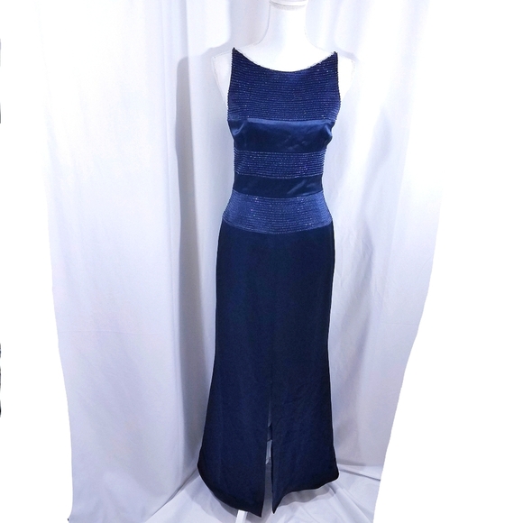 Kay Unger Evening Navy Blue Beaded Dress 4 - Picture 1 of 15